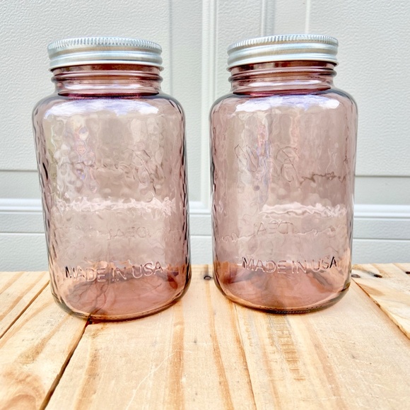 Set of 2 ROSE PINK vintage style Ball Mason jar, QUART Size - NEW!  Glass Vase - Picture 4 of 12